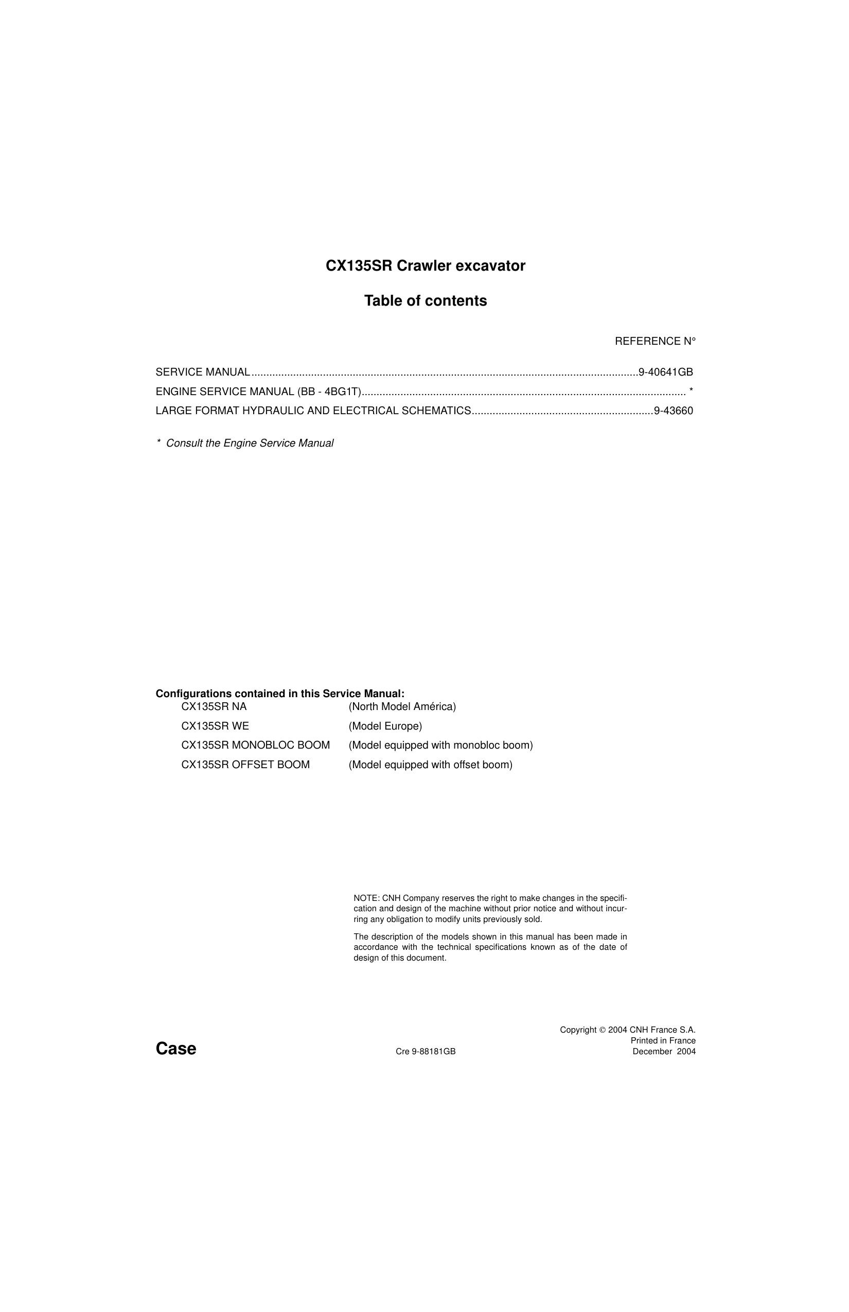 CX135SR Crawler excavator  SERVICE MANUAL